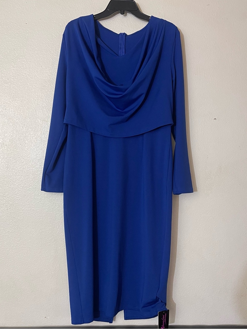 Elegant Cowl-Neck Long Sleeve Dress in Royal Blue